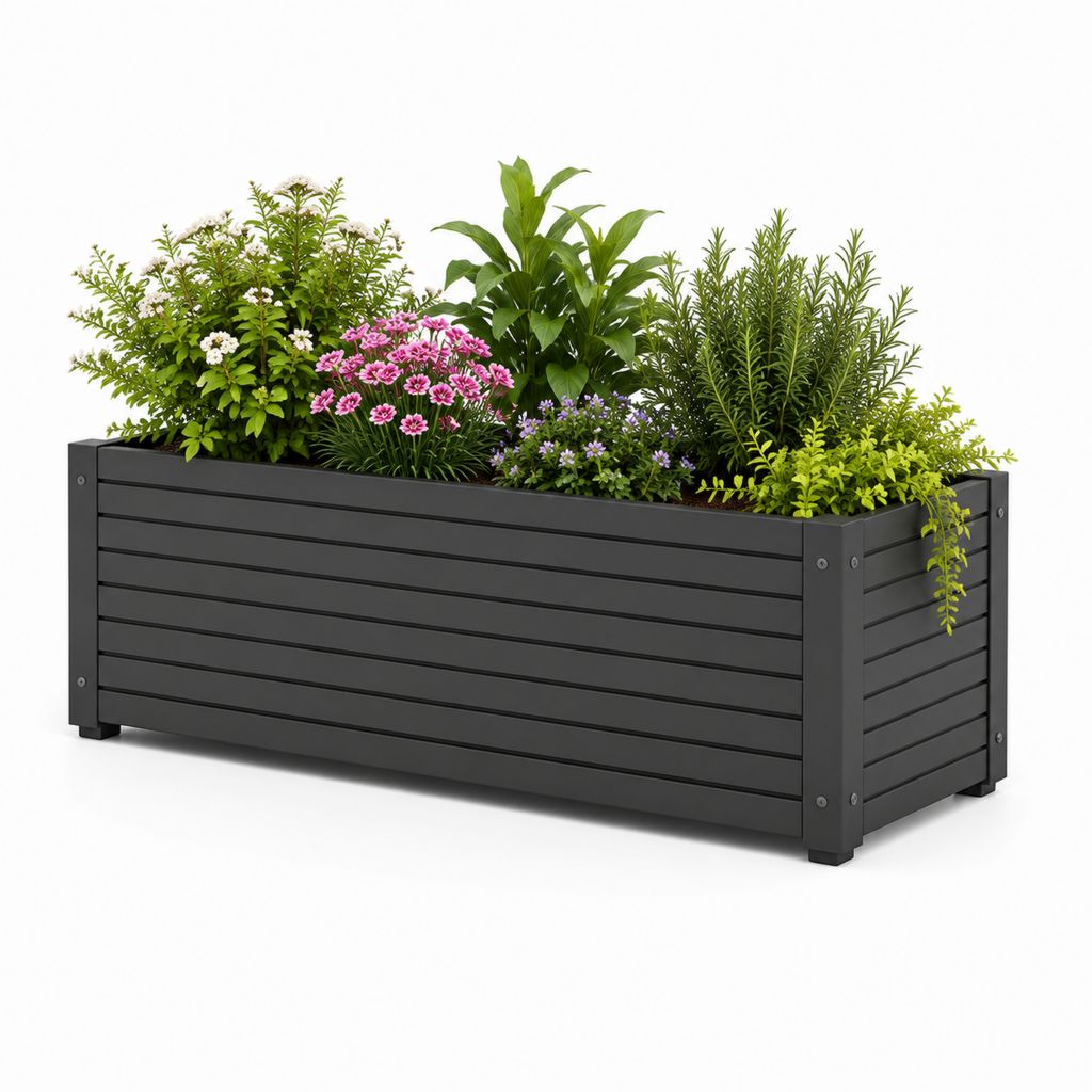 Fioriera rialzata da giardino nera in acciaio zincato rettangolare 120 x 40 x 60 cm