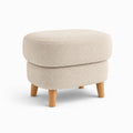 Pouf poggiapiedi beige in poliestere bouclé ovale con gambe in legno massello 60 x 45 x 45 cm
