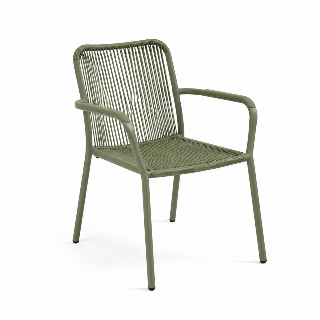 Sedia da giardino con braccioli verde in acciaio verniciato e corda in polietilene 56 x 60 x 82 cm