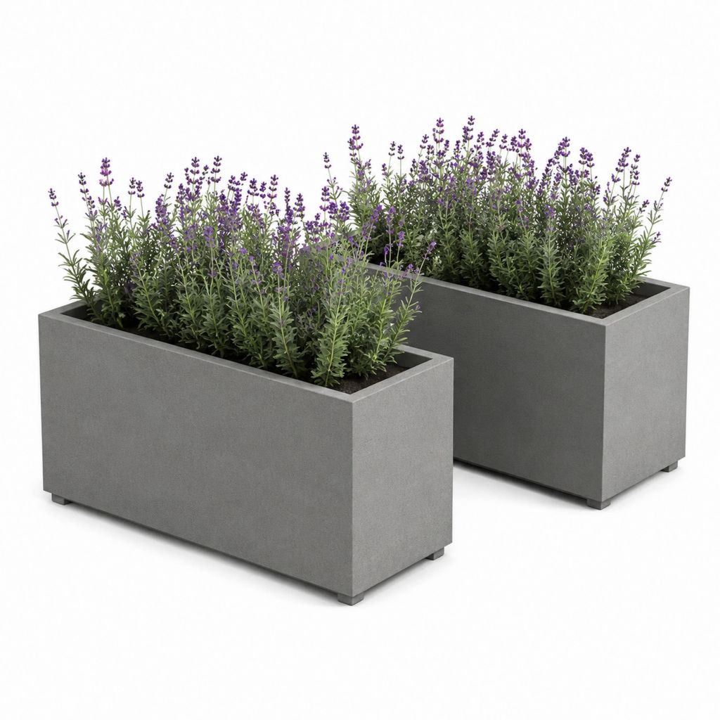 Set 2 fioriere rettangolari grigio cemento in fibrocemento 80 x 30 x 60 cm