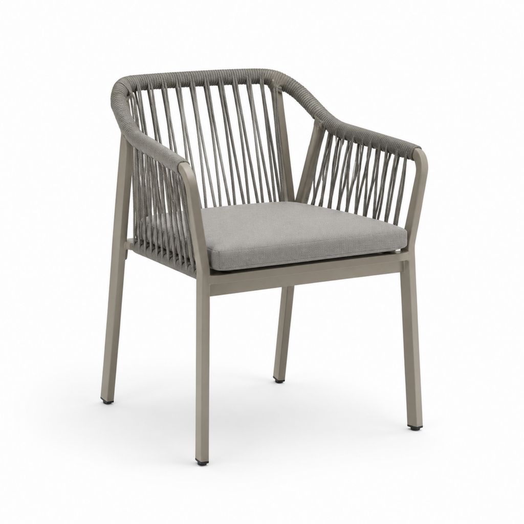 Sedia da giardino con braccioli grigio tortora in alluminio e corda sintetica 58 x 60 x 78 cm