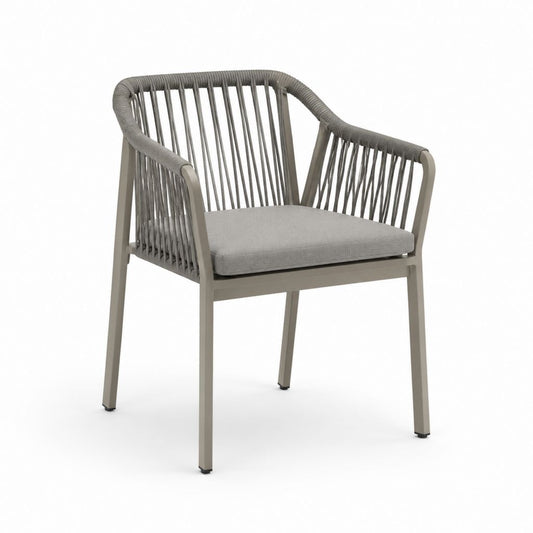 Sedia da giardino con braccioli grigio tortora in alluminio e corda sintetica 58 x 60 x 78 cm