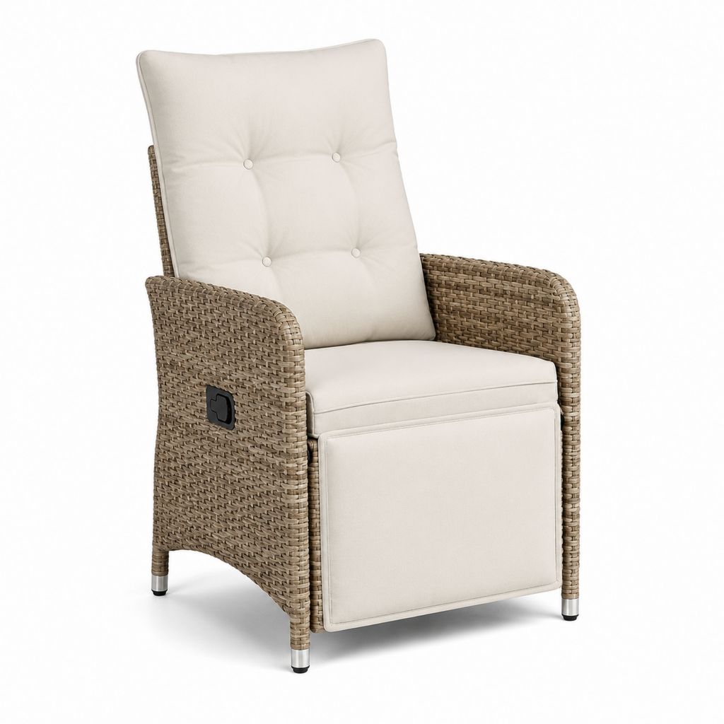 Poltrona reclinabile da giardino beige in rattan PE e acciaio 67 x 76 x 105 cm