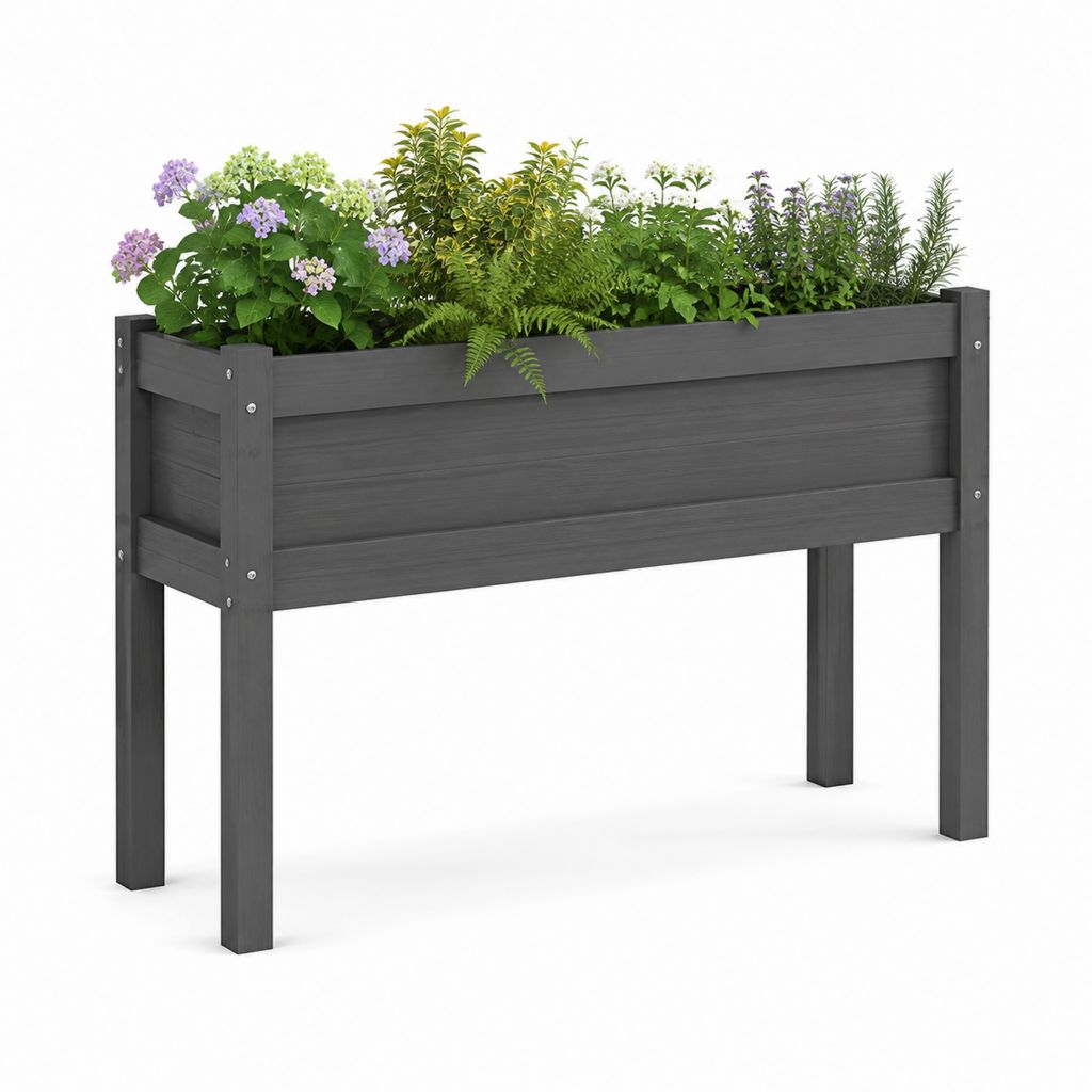 Fioriera rialzata da giardino antracite in legno massello di abete rettangolare 120 x 60 x 80 cm