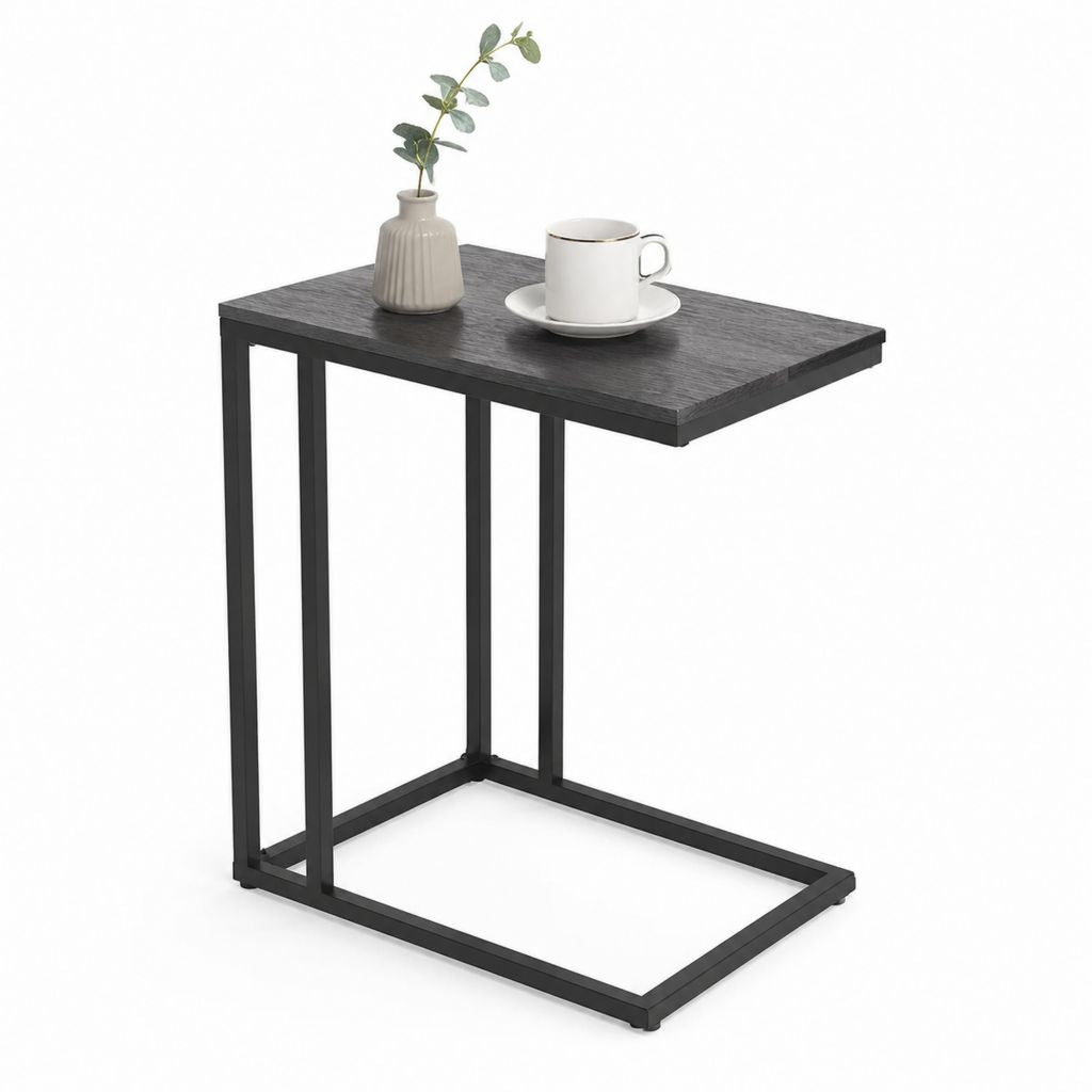 Tavolino laterale a C nero in pannello truciolare e acciaio 40 x 30 x 60 cm