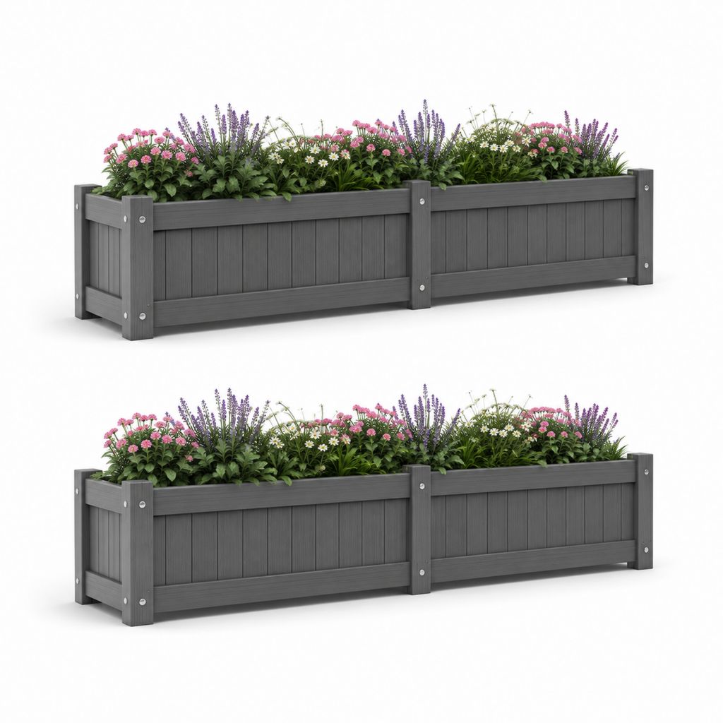 Set 2 fioriere rettangolari da giardino grigio antracite in composito WPC 100 x 30 x 30 cm