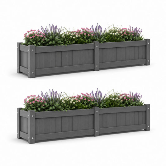 Set 2 fioriere rettangolari da giardino grigio antracite in composito WPC 100 x 30 x 30 cm