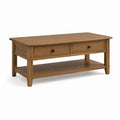 Tavolino da caffè con 2 cassetti marrone in legno massello di gomma rettangolare 110 x 60 x 45 cm