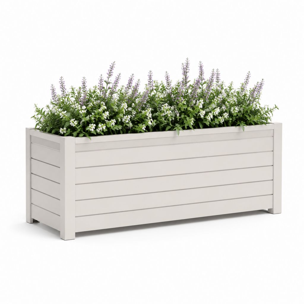 Fioriera da esterno rettangolare bianca in legno di abete massello 100 x 40 x 40 cm