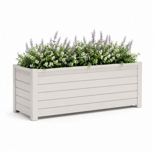 Fioriera da esterno rettangolare bianca in legno di abete massello 100 x 40 x 40 cm