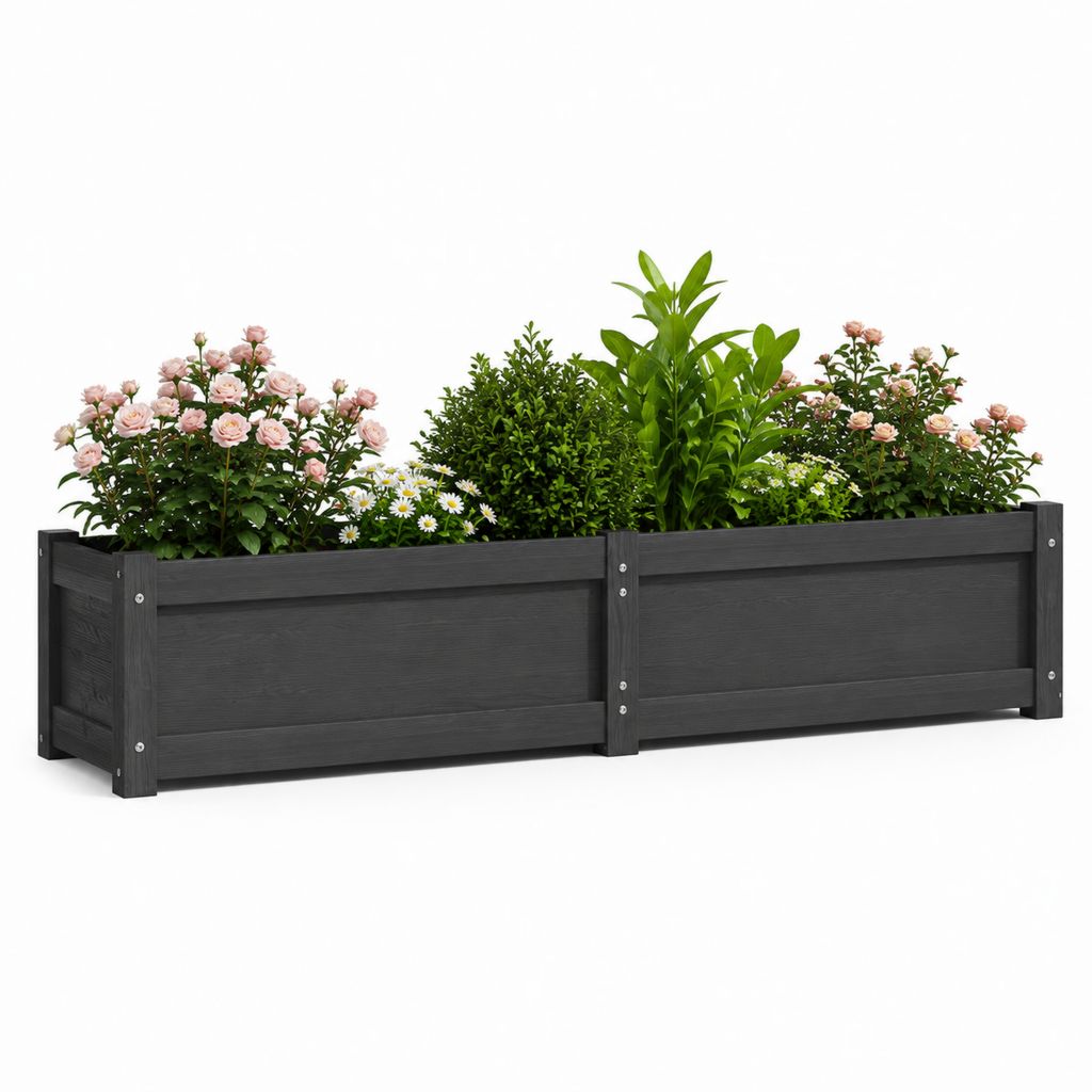 Fioriera rialzata da giardino nera in WPC rettangolare 200 x 50 x 50 cm