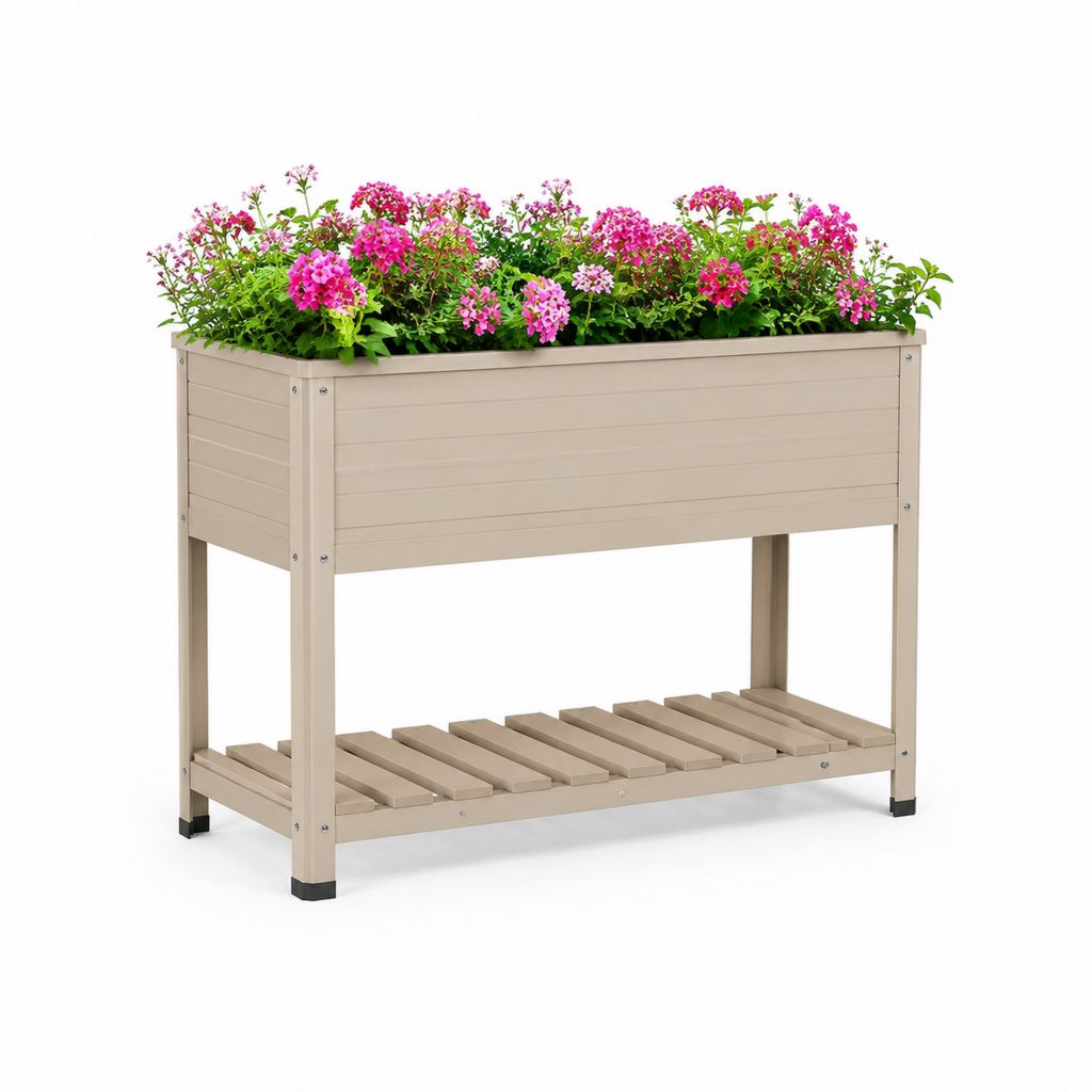 Fioriera rialzata da giardino beige in acciaio verniciato 100 x 40 x 80 cm con ripiano inferiore
