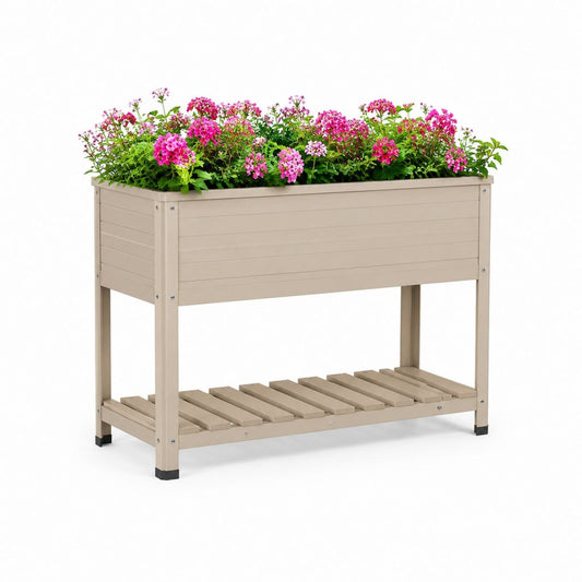 Fioriera rialzata da giardino beige in acciaio verniciato 100 x 40 x 80 cm con ripiano inferiore