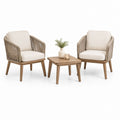 Set da giardino 2 poltrone e tavolino beige in legno massello di acacia e corda in polipropilene 68 x 70 x 78 cm