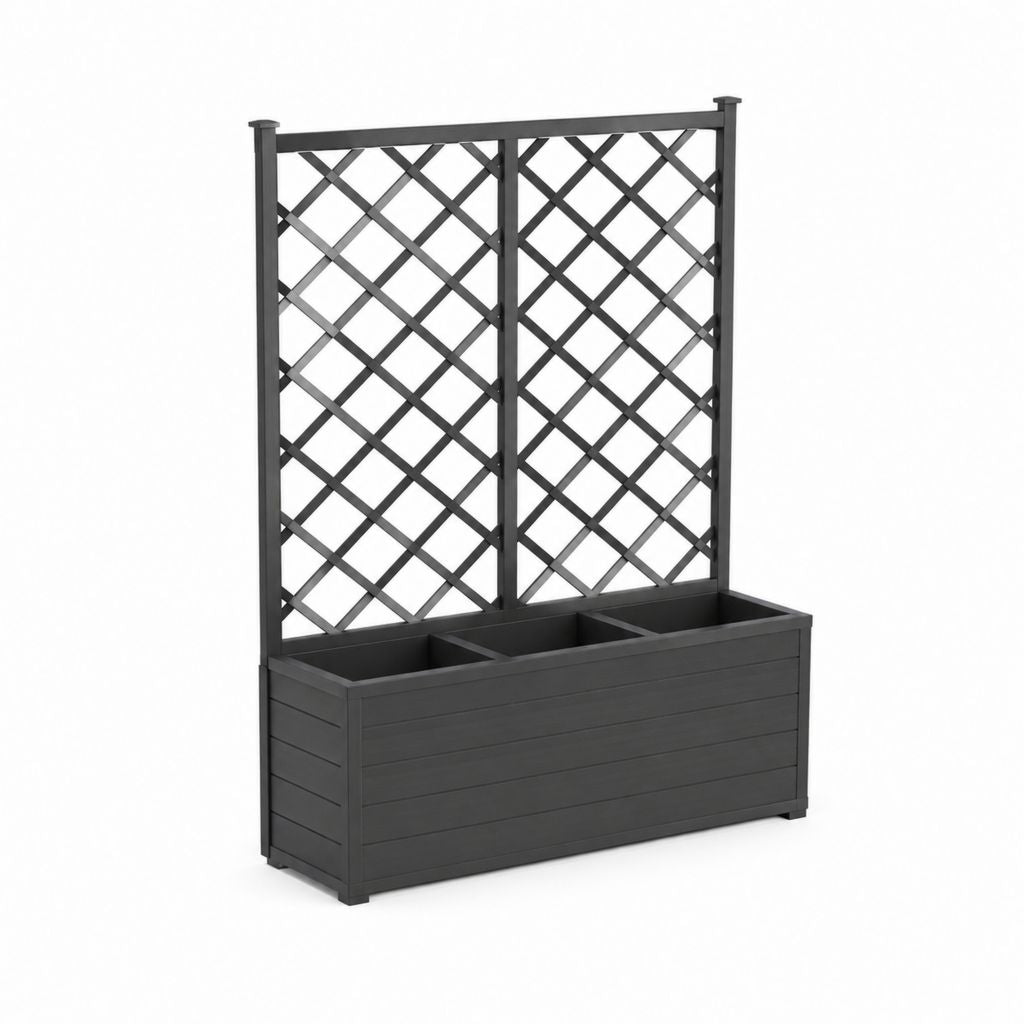 Fioriera con grigliato da giardino nera in PP rettangolare 100 x 43 x 142 cm