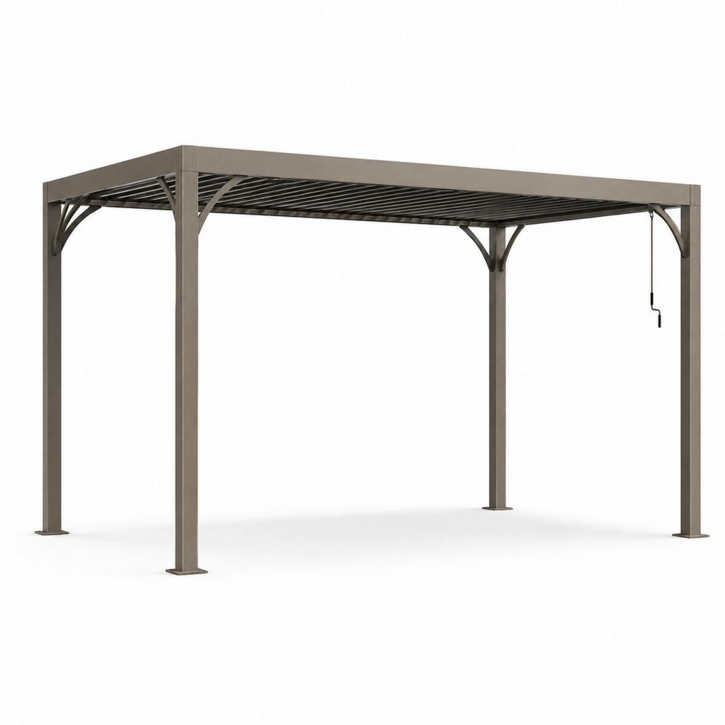 Pergola bioclimatica rettangolare grigio taupe in alluminio 400 x 300 x 230 cm con tetto a lamelle orientabili