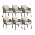Set 6 sedie da giardino con braccioli beige e tortora in alluminio corda PP e poliestere 57 x 60 x 84 cm