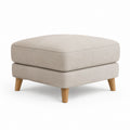 Pouf poggiapiedi rettangolare beige in poliestere bouclé con gambe in legno massello 80 x 60 x 43 cm