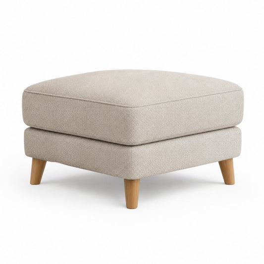 Pouf poggiapiedi rettangolare beige in poliestere bouclé con gambe in legno massello 80 x 60 x 43 cm