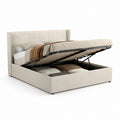 Letto contenitore matrimoniale beige in poliestere con testiera imbottita 160 x 200 cm