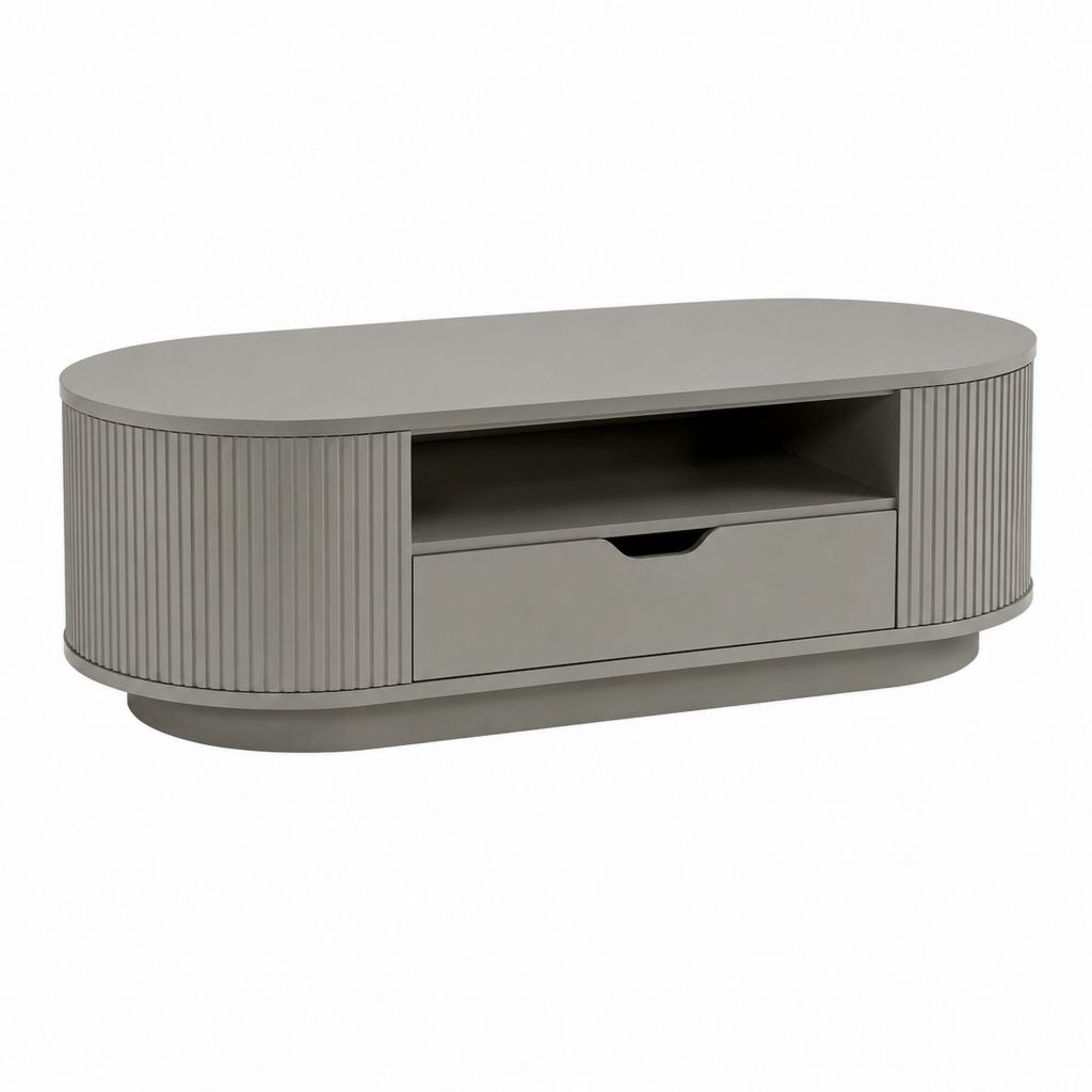 Tavolino da caffè contenitore ovale grigio in MDF 120 x 60 x 40 cm