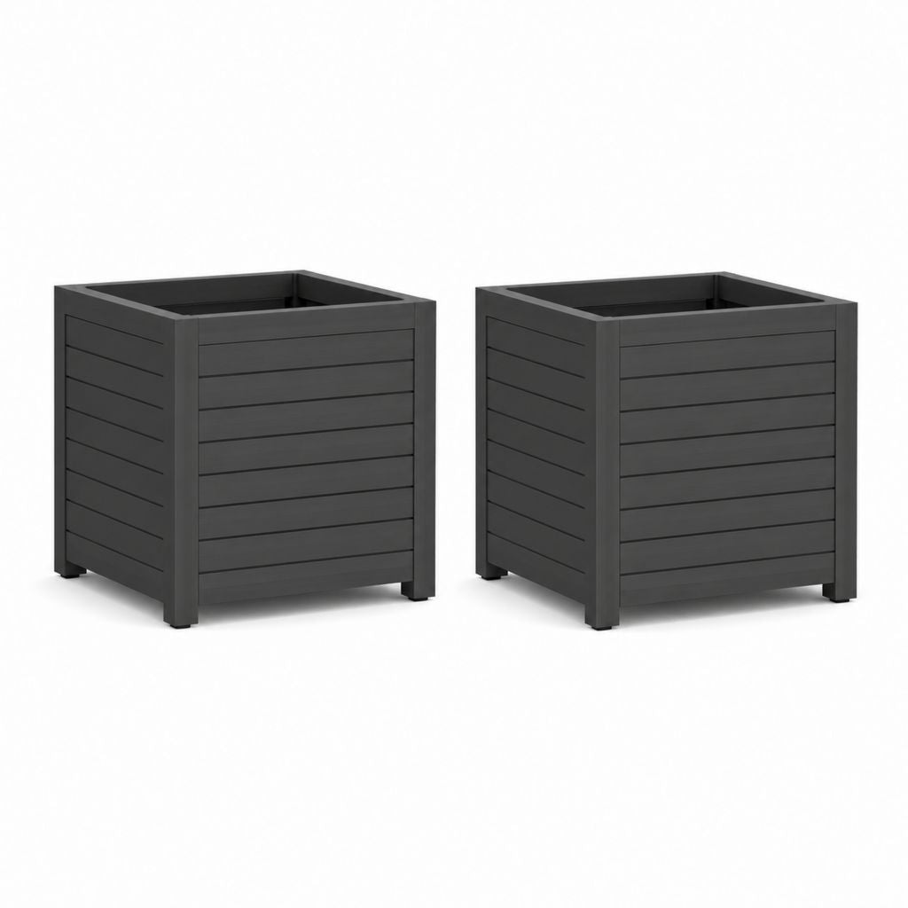 Set 2 fioriere quadrate da giardino antracite in polipropilene 30 x 30 x 30 cm