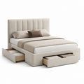 Letto contenitore matrimoniale beige in poliestere con testiera imbottita e 2 cassetti 180 x 215 x 125 cm