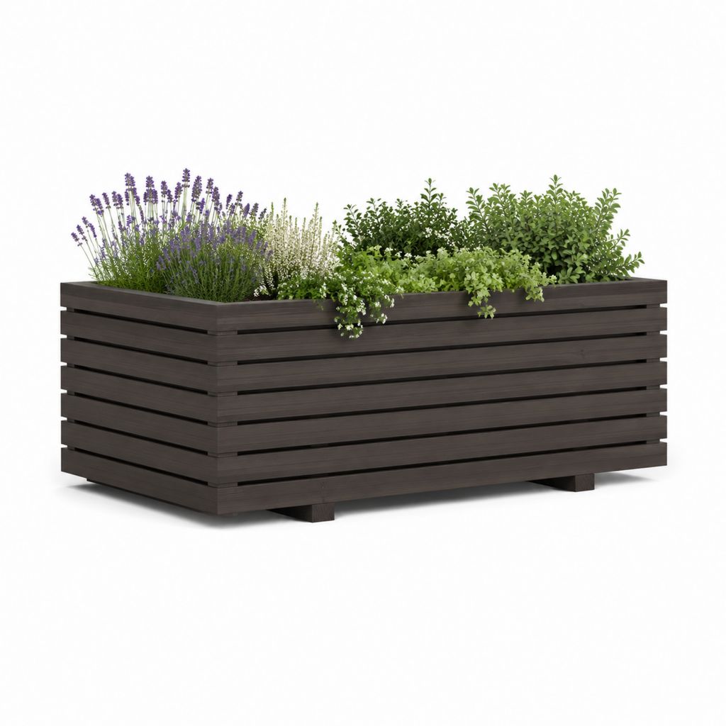 Fioriera da giardino rettangolare marrone in legno massello di pino 160 x 40 x 45 cm
