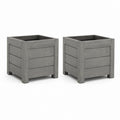 Set 2 Fioriere da Giardino Quadrate Grigie in Legno Massello di Pino 40 x 40 x 40 cm