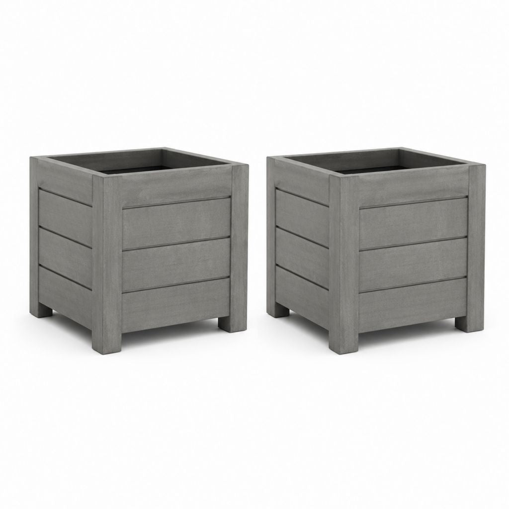 Set 2 Fioriere da Giardino Quadrate Grigie in Legno Massello di Pino 40 x 40 x 40 cm