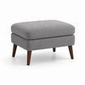 Poggiapiedi imbottito grigio in poliestere rettangolare con gambe in legno massello 70 x 50 x 45 cm
