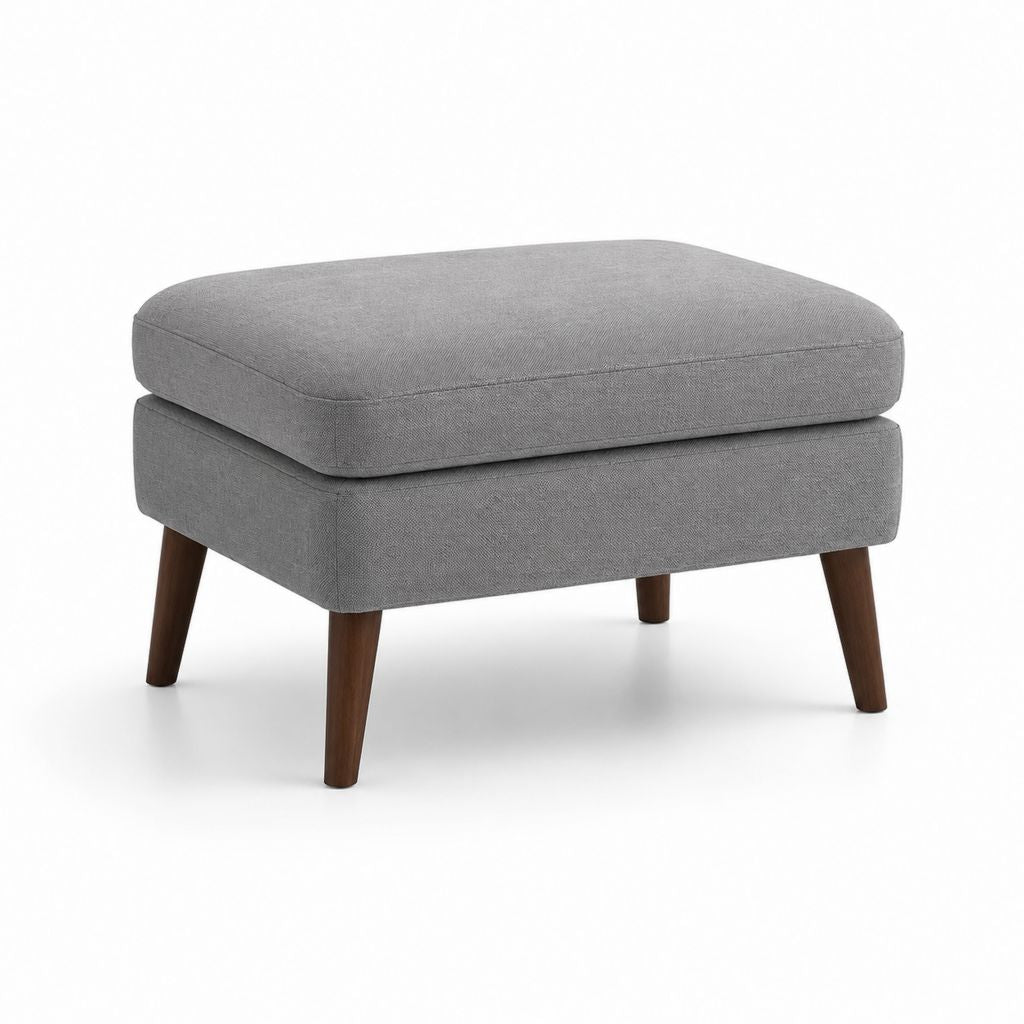Poggiapiedi imbottito grigio in poliestere rettangolare con gambe in legno massello 70 x 50 x 45 cm