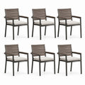 Set 6 sedie da giardino con braccioli marrone scuro in legno massello di acacia con cuscini crema 56 x 62 x 92 cm