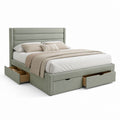 Letto contenitore matrimoniale verde salvia in poliestere rettangolare con 4 cassetti 160 x 200 cm