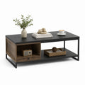 Tavolino da caffè con cassetto e ripiani nero e marrone in pannello truciolare e acciaio 110 x 55 x 45 cm
