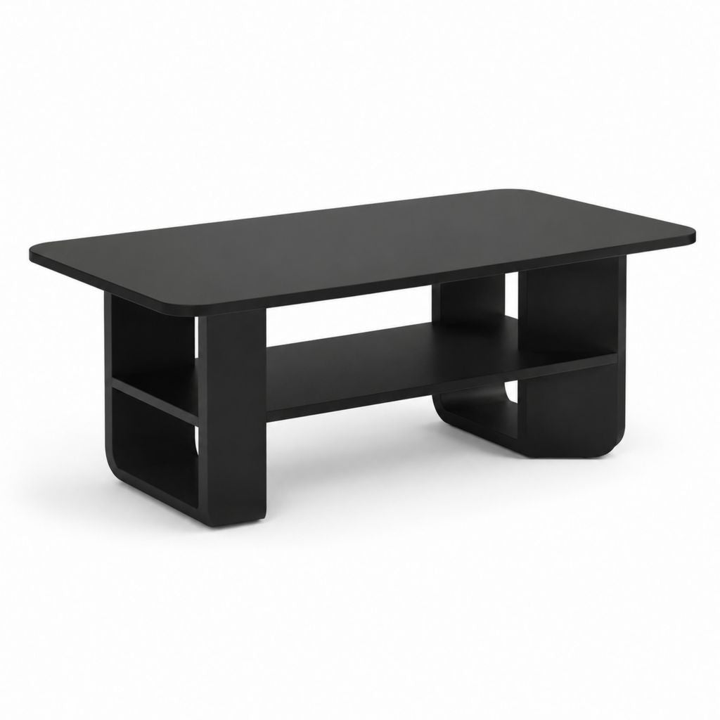Tavolino da caffè nero in MDF rettangolare con ripiano 100 x 50 x 45 cm